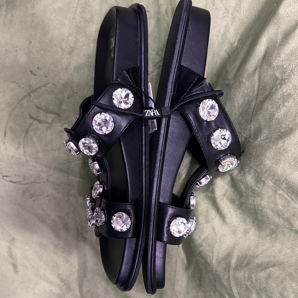 Zara Black Crystal Embellished Sandals - Picture 4 of 7